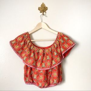 Topshop Red Floral Crop Top